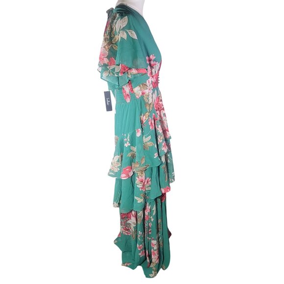 Lulus Midnight Mood Teal Green Floral Print Tiered Maxi Dress Size XL - Picture 5 of 9